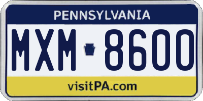PA license plate MXM8600