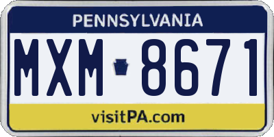 PA license plate MXM8671