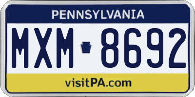 PA license plate MXM8692