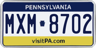 PA license plate MXM8702