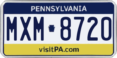 PA license plate MXM8720