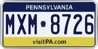 PA license plate MXM8726