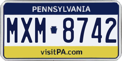 PA license plate MXM8742