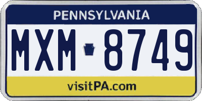 PA license plate MXM8749