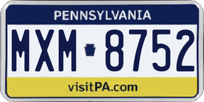 PA license plate MXM8752