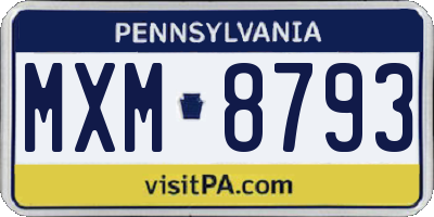 PA license plate MXM8793