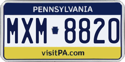 PA license plate MXM8820