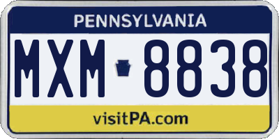 PA license plate MXM8838