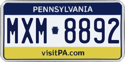 PA license plate MXM8892