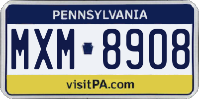 PA license plate MXM8908