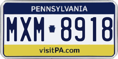 PA license plate MXM8918