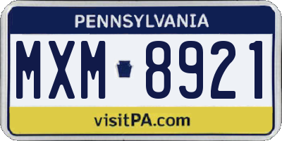 PA license plate MXM8921