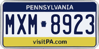 PA license plate MXM8923