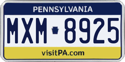 PA license plate MXM8925