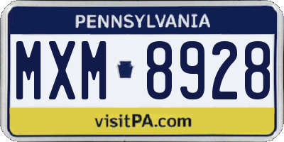 PA license plate MXM8928