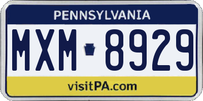 PA license plate MXM8929
