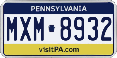 PA license plate MXM8932