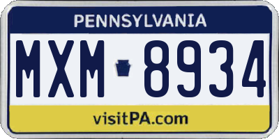 PA license plate MXM8934