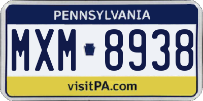 PA license plate MXM8938