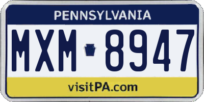 PA license plate MXM8947