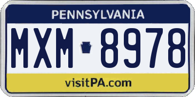 PA license plate MXM8978