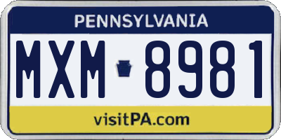 PA license plate MXM8981