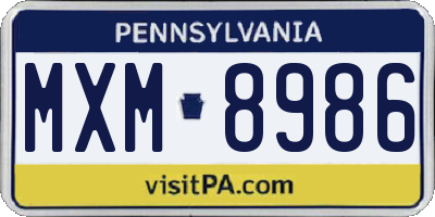 PA license plate MXM8986