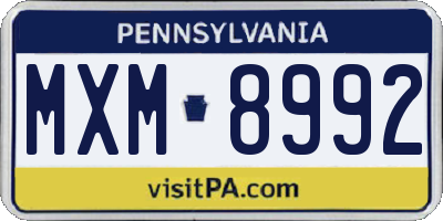 PA license plate MXM8992
