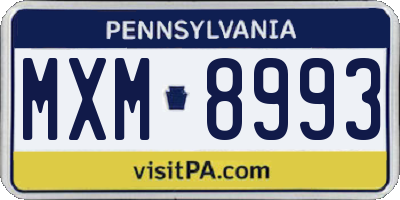 PA license plate MXM8993