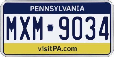 PA license plate MXM9034