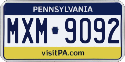 PA license plate MXM9092
