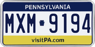 PA license plate MXM9194