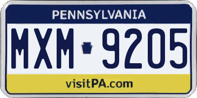 PA license plate MXM9205