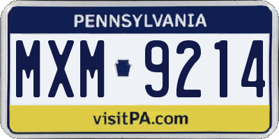 PA license plate MXM9214