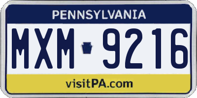 PA license plate MXM9216
