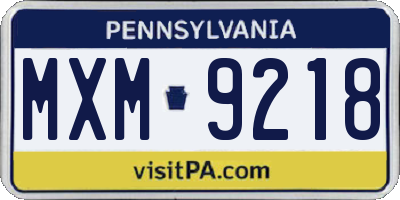 PA license plate MXM9218