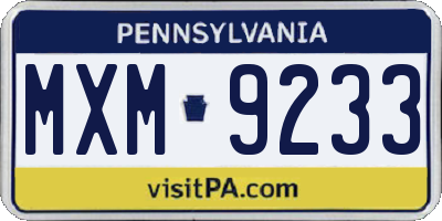 PA license plate MXM9233