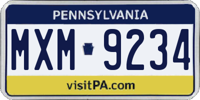 PA license plate MXM9234
