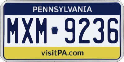 PA license plate MXM9236