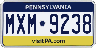PA license plate MXM9238