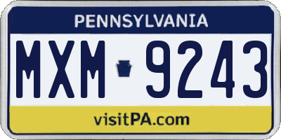 PA license plate MXM9243