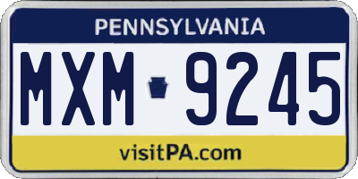 PA license plate MXM9245
