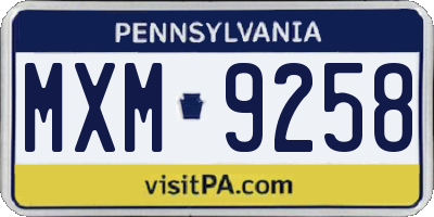 PA license plate MXM9258