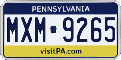 PA license plate MXM9265