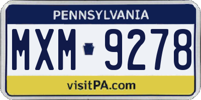 PA license plate MXM9278