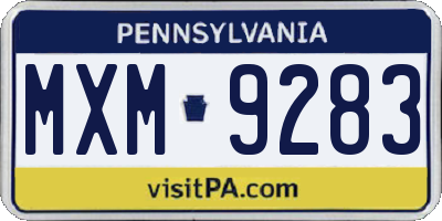 PA license plate MXM9283