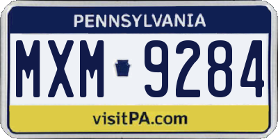 PA license plate MXM9284