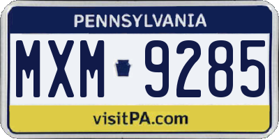 PA license plate MXM9285
