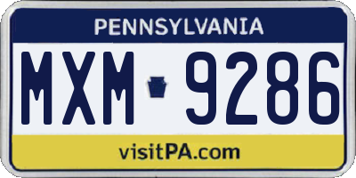 PA license plate MXM9286