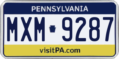 PA license plate MXM9287